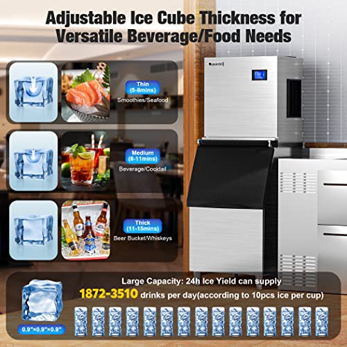 Coolski Commercial Ice Maker Machine 450Lb/24H, 22'' Wide Ice Machine with 300Lb Large Storage Bin, Clear Ice Cube Air Cooled Stainless Steel Ice Maker for Bar/Cafe/Restaurant/Business