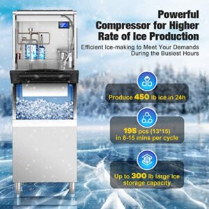 Coolski Commercial Ice Maker Machine 450Lb/24H, 22'' Wide Ice Machine with 300Lb Large Storage Bin, Clear Ice Cube Air Cooled Stainless Steel Ice Maker for Bar/Cafe/Restaurant/Business