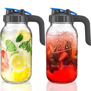 2 pack 64 oz sun tea pitcher, half gallon mason jar pitcher with wide mouth airtight lid for ice tea, cold brew coffee, fridge water, breast milk, juices, leak proof