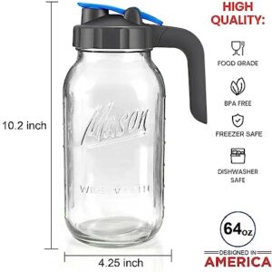 2 Pack 64 oz Sun Tea Pitcher, Half Gallon Mason Jar Pitcher with Wide Mouth Airtight Lid for Ice Tea, Cold Brew Coffee, Fridge Water, Breast Milk, Juices, Leak Proof