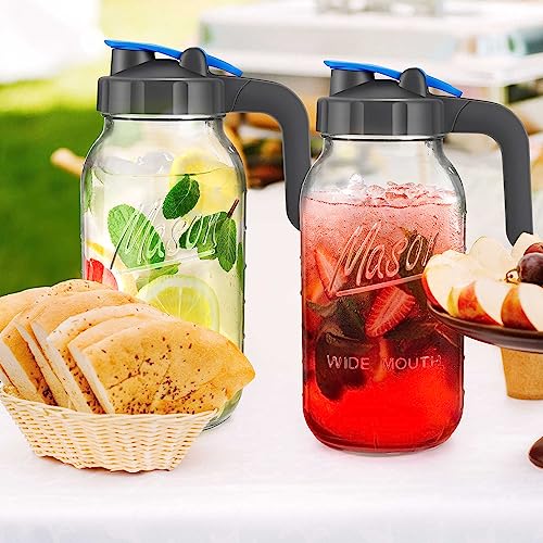 2 Pack 64 oz Sun Tea Pitcher, Half Gallon Mason Jar Pitcher with Wide Mouth Airtight Lid for Ice Tea, Cold Brew Coffee, Fridge Water, Breast Milk, Juices, Leak Proof