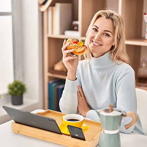 Greenual 2 Pack Bed Tray Table with Handles Folding Legs, Bamboo Breakfast Food Tray with Media Slot, Use As Platter, Laptop Desk, Snack, TV Tray Kitchen Serving Tray