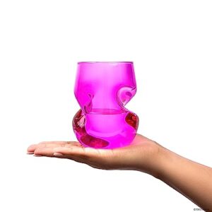 Dragon Glassware x Barbie Stemless Wine Glasses, Pink and Magenta Glass with Finger Indentations, Naturally Aerates Wine, Unique Gift for Wine Lovers, 16 oz Capacity, Set of 2