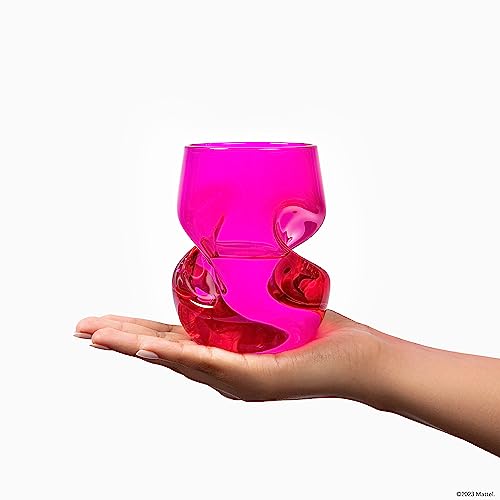 Dragon Glassware x Barbie Stemless Wine Glasses, Pink and Magenta Glass with Finger Indentations, Naturally Aerates Wine, Unique Gift for Wine Lovers, 16 oz Capacity, Set of 2