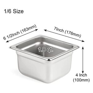 OWLEEN 6 Pack Anti-Jam Slotted Hotel Pans with Lids, 1/6 Size 4 Inch Deep, Commercial 18/8 Stainless Steel Table Food Pan