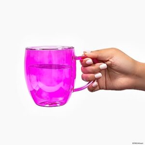 Dragon Glassware x Barbie Glass Coffee Mugs, Pink and Magenta Double Wall Insulated Cups, Keeps Beverages Hot or Cold Longer, 16 oz Capacity, Set of 2