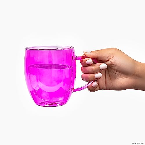 Dragon Glassware x Barbie Glass Coffee Mugs, Pink and Magenta Double Wall Insulated Cups, Keeps Beverages Hot or Cold Longer, 16 oz Capacity, Set of 2