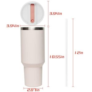 40oz Insulated Tumblers with Handle and Straw H2.0 Quencher Tumbler Reusable Ice Coffee Cup with Lid Travel Coffee Mug for Cold and Hot Beverages Stainless Steel BPA Free(40oz Rose Quartz)