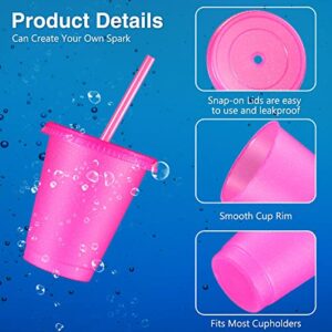 Rtteri 15 Pcs Reusable Kids Cups with Straws and Lids 16 oz Glitter Rose Red Kids Tumblers Plastic Party Favor Cups with Lids Travel Mug Cup for Smoothie Coffee Iced Beverage Water Parties Birthdays