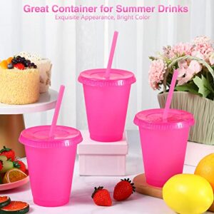 Rtteri 15 Pcs Reusable Kids Cups with Straws and Lids 16 oz Glitter Rose Red Kids Tumblers Plastic Party Favor Cups with Lids Travel Mug Cup for Smoothie Coffee Iced Beverage Water Parties Birthdays