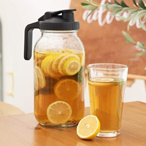 CUCUMI 1 Pack 64oz Wide Mouth Glass Mason Jar Pitcher, 2 Quart Heavy Duty Glass Pitcher with Lid and Spout for Cold Brewed Tea, Juice,Coffee, Milk