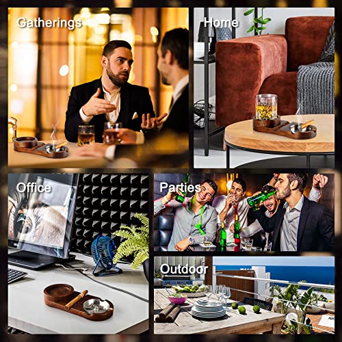 Monsiter QE Cigar Ashtrays, Whiskey Glass Tray and Cigar Holder for Indoor Outdoor, Wooden Ash Tray Detachable Ashtray for Cigarettes, Cigar Accessories Decor for Home Office Cigar Gifts for Men