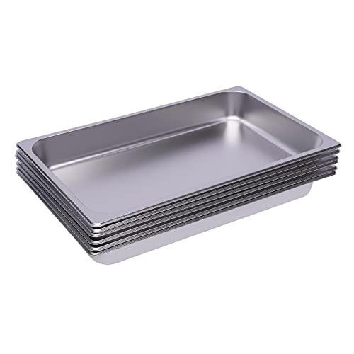 6 Pack Full Size Stainless Steel Steam Hotel Pan 20.87 x 12.99 x 2.5 In Steam Table Pan Food Service Pan for Party, Kitchen, Restaurant, Hotel