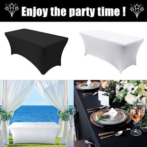 IOFRYION 2 Pack 6FT Table Cloth for Rectangular Tablecloth White Stretch Fitted Table Cover Spandex Tablecloths Table Protector for Event, Cocktail, Wedding, Banquet or Parties