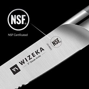 WIZEKA Steak Knives Set of 8, German 1.4116 Stainless Steel 4.5 Inches Serrated Straight Edge Steak Knife Set, Dishwasher Safe One Piece Design Knife Set of Steak with Gift Box