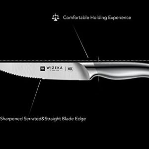 WIZEKA Steak Knives Set of 8, German 1.4116 Stainless Steel 4.5 Inches Serrated Straight Edge Steak Knife Set, Dishwasher Safe One Piece Design Knife Set of Steak with Gift Box