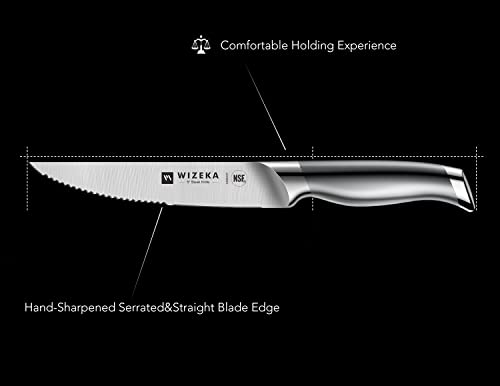 WIZEKA Steak Knives Set of 8, German 1.4116 Stainless Steel 4.5 Inches Serrated Straight Edge Steak Knife Set, Dishwasher Safe One Piece Design Knife Set of Steak with Gift Box