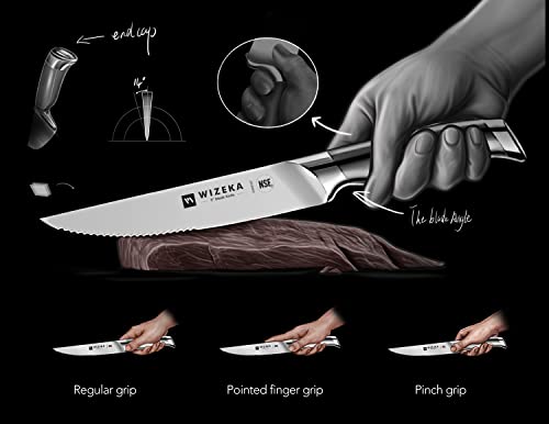 WIZEKA Steak Knives Set of 8, German 1.4116 Stainless Steel 4.5 Inches Serrated Straight Edge Steak Knife Set, Dishwasher Safe One Piece Design Knife Set of Steak with Gift Box