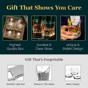 EdelweissPeak Bourbon Glasses Set of 4 in a Gift-Ready Box - Heavy Whiskey Glasses set of 4 with Mountains on Sides - Scotch Glasses Set 4 - mt Everest Expedition Whiskey Gifts for Men Series