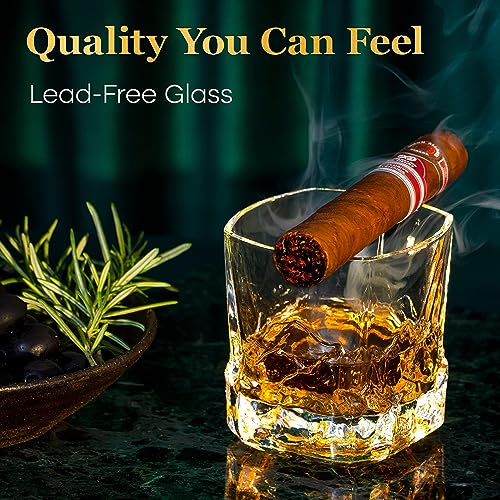 EdelweissPeak Bourbon Glasses Set of 4 in a Gift-Ready Box - Heavy Whiskey Glasses set of 4 with Mountains on Sides - Scotch Glasses Set 4 - mt Everest Expedition Whiskey Gifts for Men Series