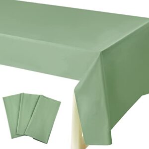 newwiee sage plastic tablecloths for green tablecloth rectangle tables 108 x 51 inch reusable rectangle table cover for birthday wedding shower parties decorations supplies(3 pcs)