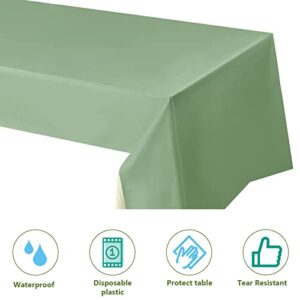 Newwiee Sage Plastic Tablecloths for Green Tablecloth Rectangle Tables 108 x 51 Inch Reusable Rectangle Table Cover for Birthday Wedding Shower Parties Decorations Supplies(3 Pcs)