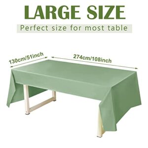 Newwiee Sage Plastic Tablecloths for Green Tablecloth Rectangle Tables 108 x 51 Inch Reusable Rectangle Table Cover for Birthday Wedding Shower Parties Decorations Supplies(3 Pcs)