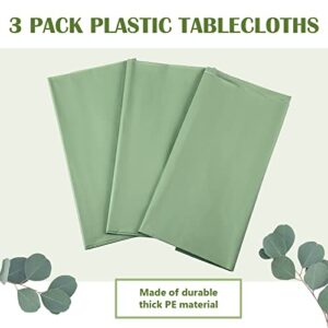 Newwiee Sage Plastic Tablecloths for Green Tablecloth Rectangle Tables 108 x 51 Inch Reusable Rectangle Table Cover for Birthday Wedding Shower Parties Decorations Supplies(3 Pcs)