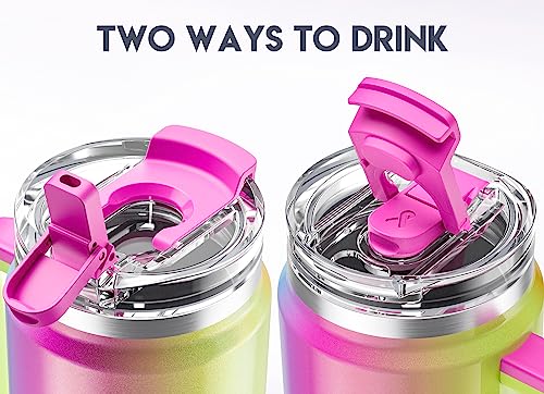 Meoky 32 oz Tumbler with Handle, Insulated Tumbler with Lid and Straw, Stainless Steel Travel Mug, Keeps Cold for 24 Hours, 100% Leak Proof, Fits in Car Cup Holder (Carnival)