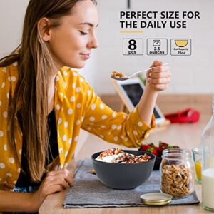 PYRMONT Cereal Bowl Set of 8-26 OZ Unbreakable Lightweight Bowls Set - Microwave and Dishwasher Safe Wheat Straw Bowls for Soup, Oatmeal, Pasta and Salad(Black Grey)