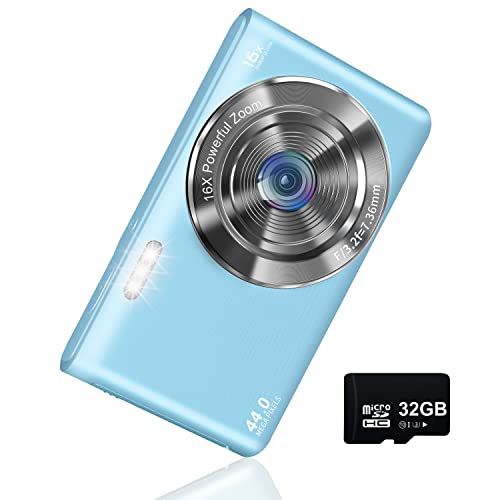 VJIANGER 4K Digital Camera 44MP Point and Shoot Camera with 16X Digital Zoom 2.4 Inch Kids Camera with 32GB SD Card Vlogging Camera for Teens Students Boys Girls Seniors(DC6-X3 -Blue2)