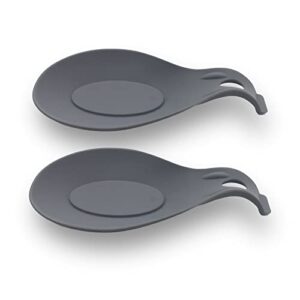sdzonges spoon rest, set of 2 silicone spoon holder for stove top, gray spoon rest for kitchen counter, heatproof cooking utensil rest, coffee spoon holder