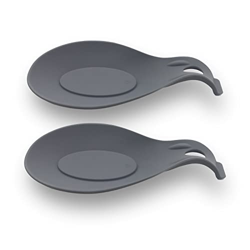 SDZONGES Spoon Rest, Set Of 2 Silicone Spoon Holder for Stove Top, Gray Spoon Rest for Kitchen Counter, Heatproof Cooking Utensil Rest, Coffee Spoon Holder