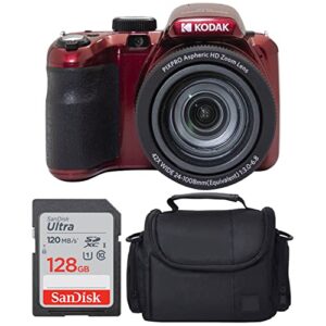 kodak pixpro az425 digital camera + camera case + 128gb memory card (red)