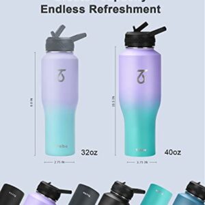 Trebo 40oz Insulated Water Bottle that Fits in Cup Holder, Stainless Steel Double Wall Tumbler Bottles with Paracord Handle, Flask with Straw Spout Lids, Keep Cold for 48 Hrs/Hot 24 Hrs,Cotton Candy