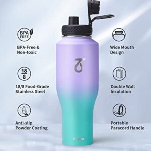 Trebo 40oz Insulated Water Bottle that Fits in Cup Holder, Stainless Steel Double Wall Tumbler Bottles with Paracord Handle, Flask with Straw Spout Lids, Keep Cold for 48 Hrs/Hot 24 Hrs,Cotton Candy