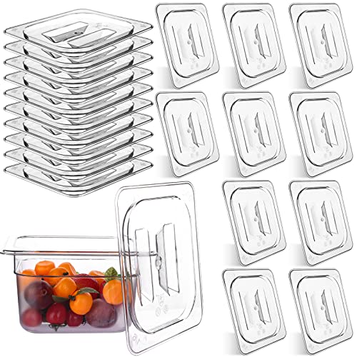 10 Pack 1/6 Size Clear Food Pan Lids Polycarbonate Universal Handled Food Pan Lid plastic Pan Lid with Handle Restaurant Commercial Hotel Food Pan Cover 6.9 x 6.3 Inch for Food Fruits Vegetables