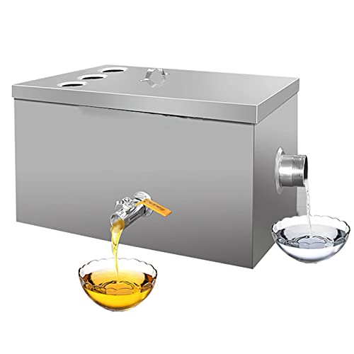 PUFYA Stainless Steel Grease Trap, Top Inlet Commercial Grease Interceptor, Under Sink Grease Trap Waste Water Oil-Water Separator, for Kitchen