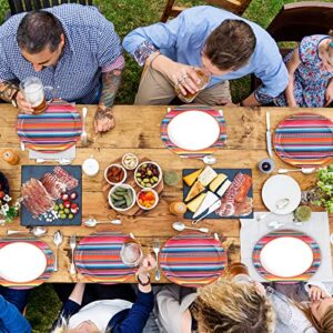 50 PCS Mexican Serape Fiesta Oval Paper Plates 11" Large Disposable Colorful Stripes Mexico Platters, Dish Tray for Mayo Fiestas Dance Pinata Mexico Taco Colorful Ponchos Dinner Party Tableware