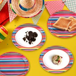 50 PCS Mexican Serape Fiesta Oval Paper Plates 11" Large Disposable Colorful Stripes Mexico Platters, Dish Tray for Mayo Fiestas Dance Pinata Mexico Taco Colorful Ponchos Dinner Party Tableware