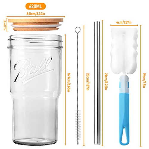 SYOUACEND 2 Pack 24oz Glass Tumbler Cup with Bamboo Lid and Straw, Reusable Mason Jar Drinking Glasses Iced Coffee Cup, Wide Mouth Glass Bottle for Bubble Tea, Smoothies, Juice, with 2 Cleaning Brush