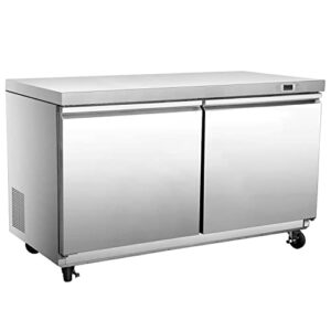 duura dur48 commercial undercounter refrigerator with 2 self closing stainless steel doors swivel casters and heavy duty epoxy coated wire shelf, 11.1-cu.ft, metallic