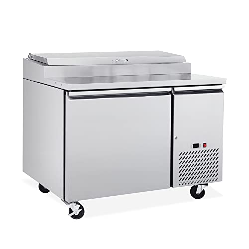 DUURA DUPP50 Commercial Refrigerated Pizza Prep Table Single Door with 6 1/3-Size Pans and 18-Inch Food Grade Cutting Board, 10.9 cu.ft, Metallic
