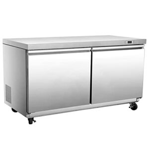 duura dur60 commercial undercounter refrigerator with 2 self closing stainless steel doors swivel casters and heavy duty epoxy coated wire shelf, 14.1-cu.ft, metallic