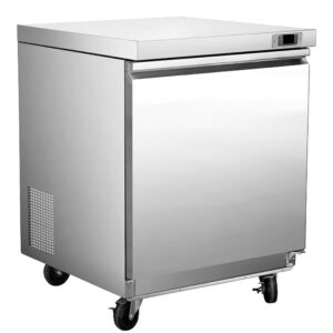 duura duf29 commercial undercounter freezer with single stainless steel door swivel casters and epoxy coated wire shelf, 6.7-cu.ft, metallic