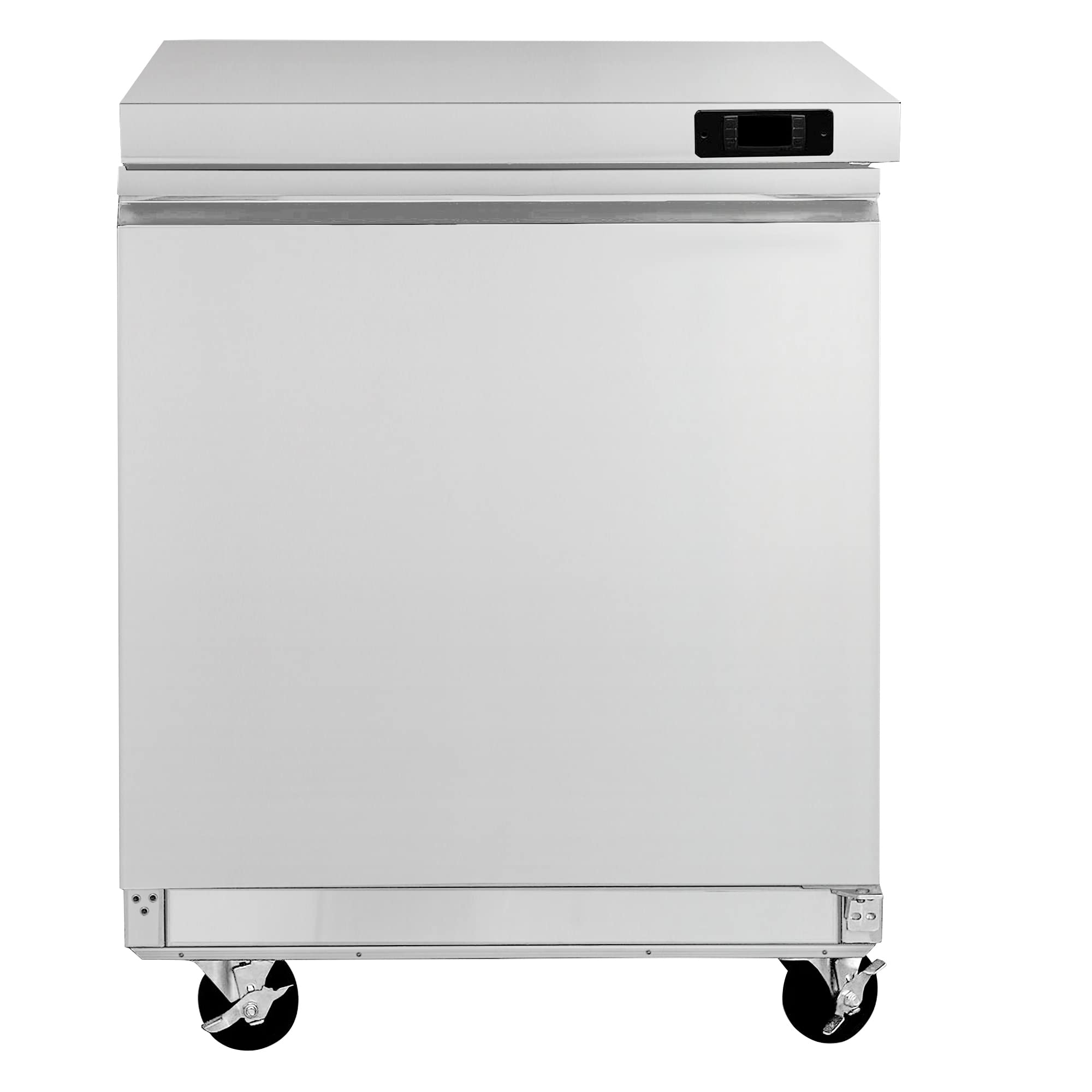 DUURA DUF29 Commercial Undercounter Freezer with Single Stainless Steel Door Swivel Casters and Epoxy Coated Wire Shelf, 6.7-Cu.Ft, Metallic