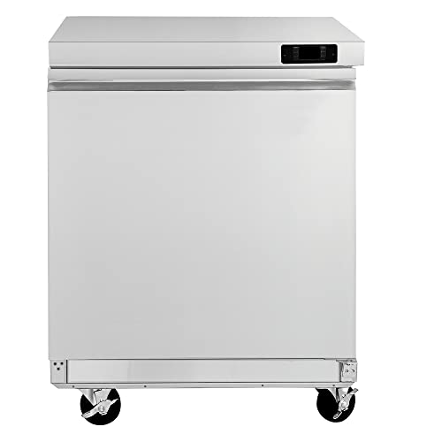 DUURA DUR29 Commercial Undercounter Refrigerator with Self Closing Single Stainless Steel Door Swivel Casters and Heavy Duty Epoxy Coated Wire Shelf, 6.7-Cu.Ft, Metallic