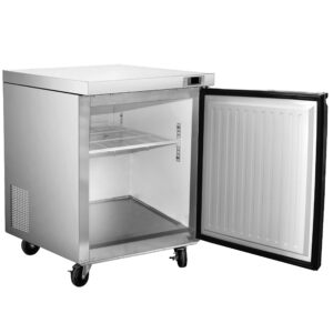 DUURA DUF29 Commercial Undercounter Freezer with Single Stainless Steel Door Swivel Casters and Epoxy Coated Wire Shelf, 6.7-Cu.Ft, Metallic