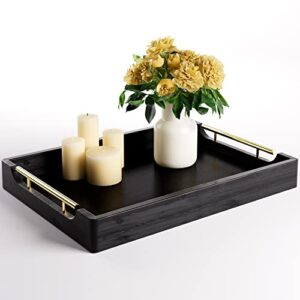 black coffee table tray 16.5" x 12" - real wood ottoman tray for living room - serving tray with handles - decorative trays for coffee table - decorative tray for ottoman - black tray for coffee table