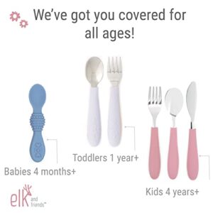 Elk and Friends Kids Silverware with Silicone Handle | Childrens Safe Flatware | Kids Utensils | Spoon + Fork + Knife set | 4 years+ | 6 Pieces